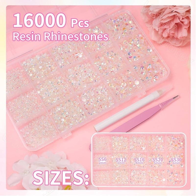 Uotey 16000 Pcs Resin Rhinestones for Crafting, Flatback Transparent Gems Jelly Rhinestones, Mixed Sizes Bedazzling Crystal with Pickup Tool for DIY Crafts Clothing Tumblers Mugs Shoes Fabric Nail Art - Image 2